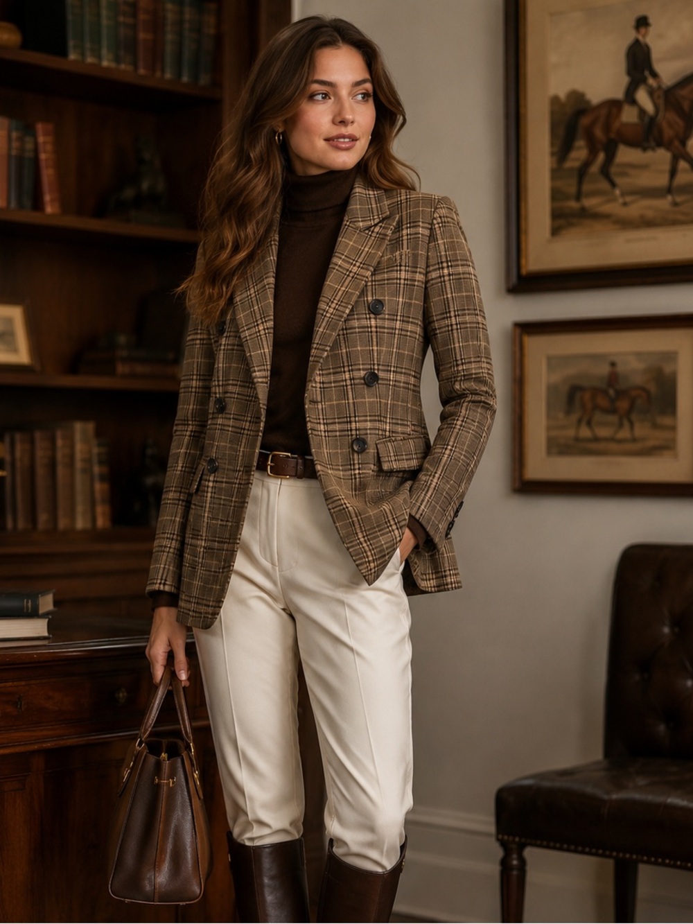 Listicle Plaid Double Breasted Blazer S Brown Academia Equestrian Preppy - Picture 8 of 8